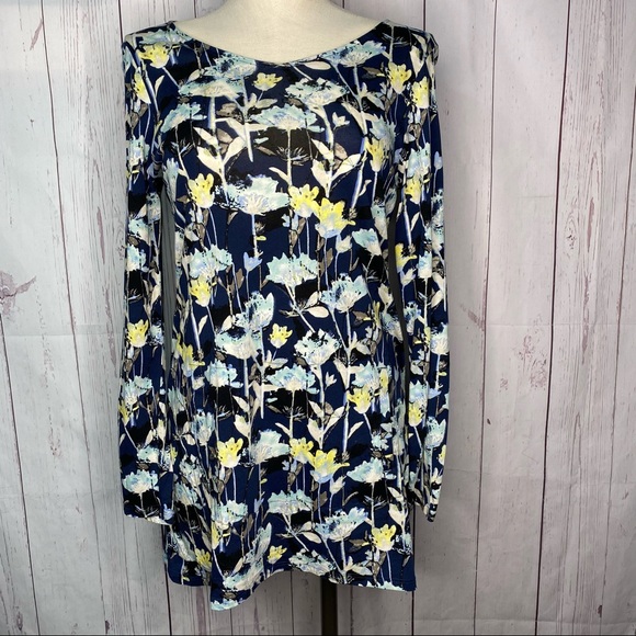 J. Jill Tops - Pure Jill J Jill Small Floral Tunic Long Sleeve Pockets Navy Blue Yellow